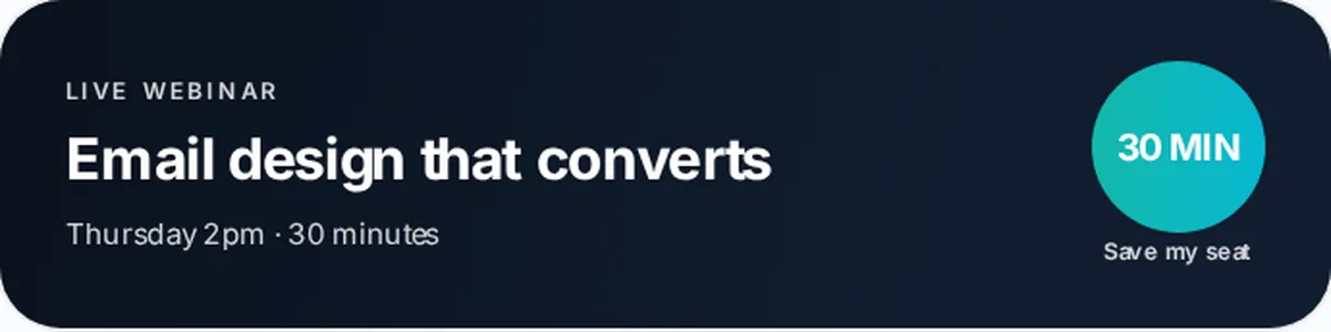 Email banner promoting a Thursday webinar, shown in animated and static form