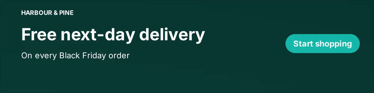 Black Friday email banner offering free next-day delivery on every order