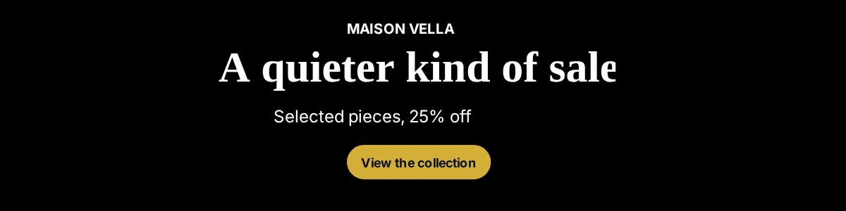 Black and gold luxury Black Friday email banner offering 25% off selected pieces