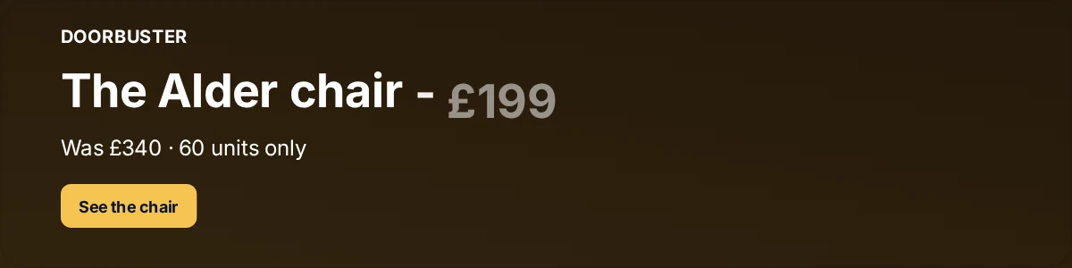 Black Friday email banner spotlighting the Alder chair reduced to 199 pounds