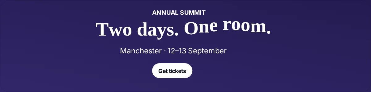 Email signature banner promoting a two-day event in Manchester with a get tickets button