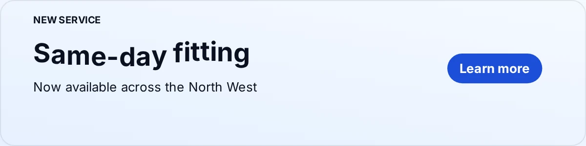 Email signature banner announcing same-day fitting across the North West