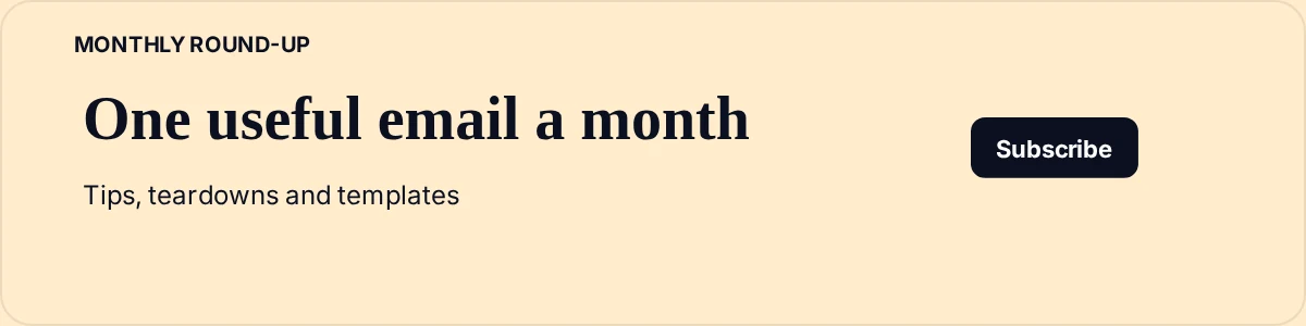 Email signature banner promoting a monthly newsletter with tips and templates