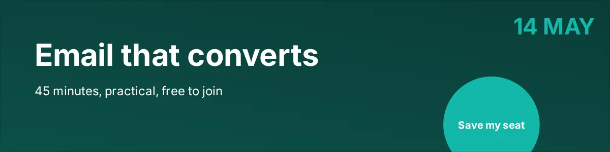 Email signature banner inviting readers to a free 45-minute webinar on email that converts